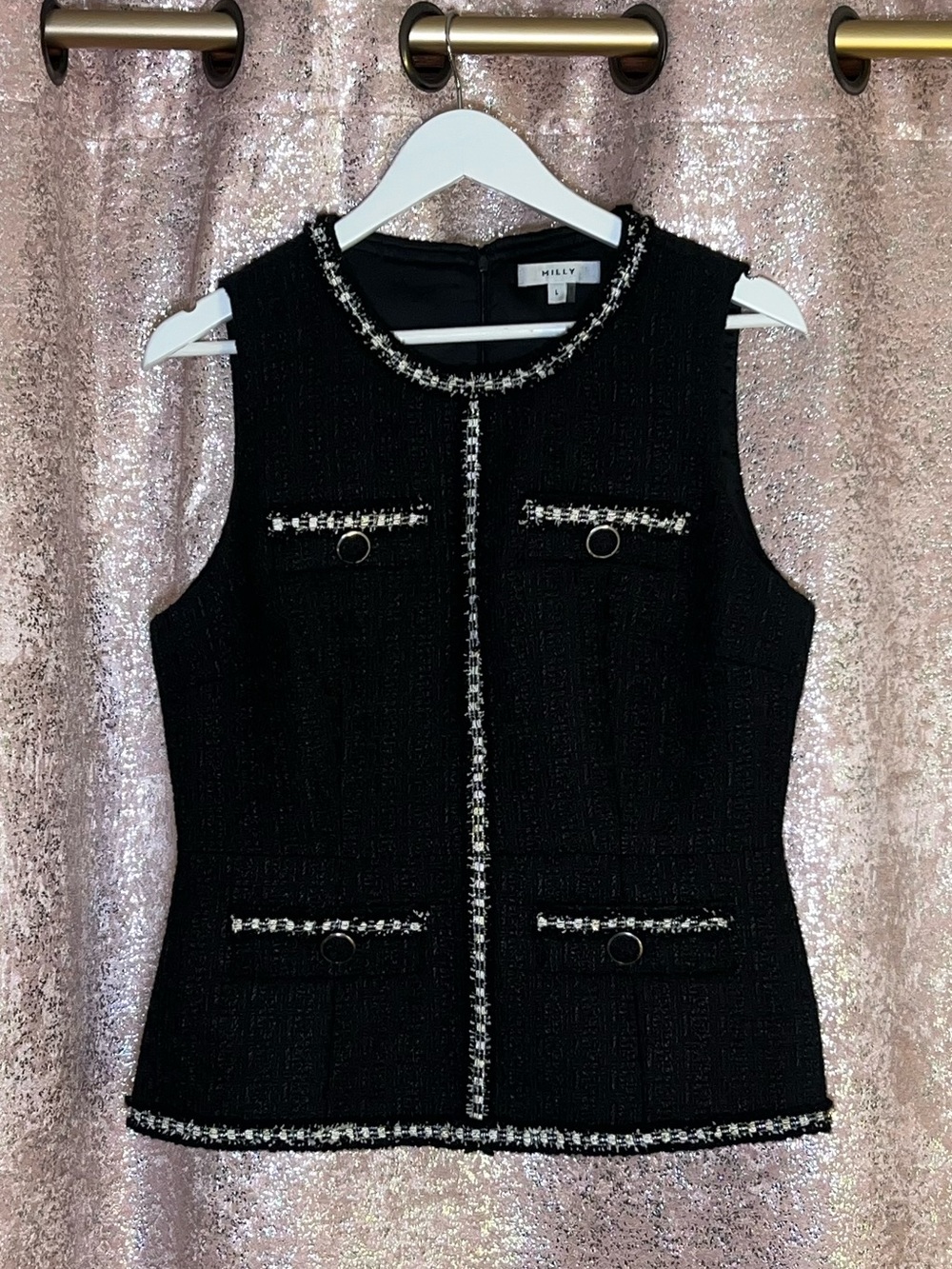 NWOT Milly Black Lined Tweed Vest